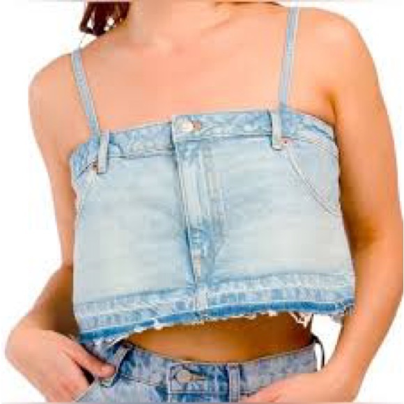 Zara Tops - ZARA TRF Denim Skirt Effect Crop Top Size L NWT